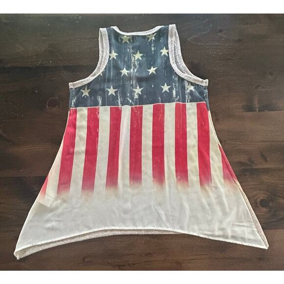Vocal Apparel American Flag Red White Blue Stars Stripes Taupe Tank Top Womens S - Picture 5 of 7